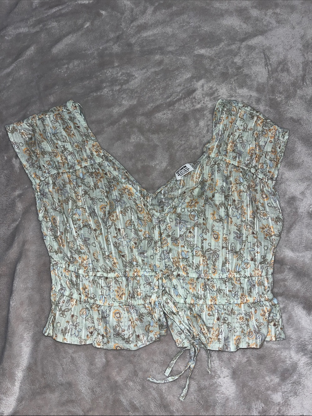 Cotton On Mint Floral Smocked Tie-Front Crop Top